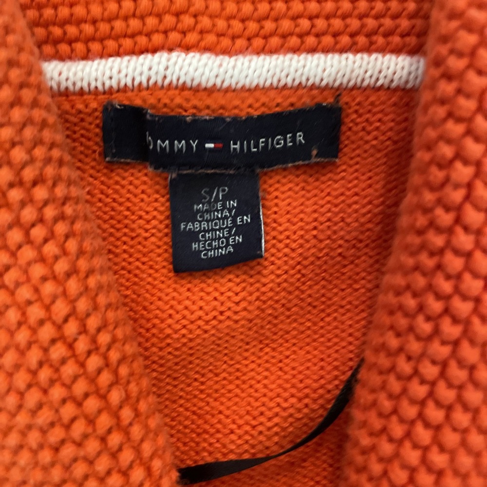 Tommy Hilfiger Argyle Cardigan Sweater Size Large Orange Shawl gold Buttons - Picture 3 of 7